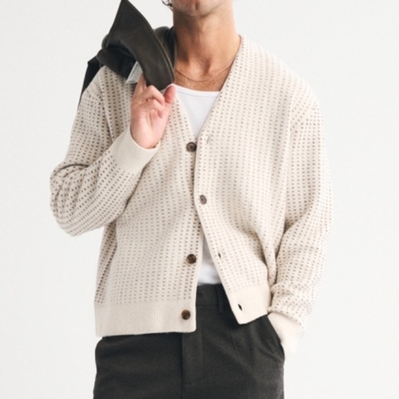 Men's Abercrombie & Fitch Textured Cardigan, Cream, Large, NWT - Picture 2 of 9